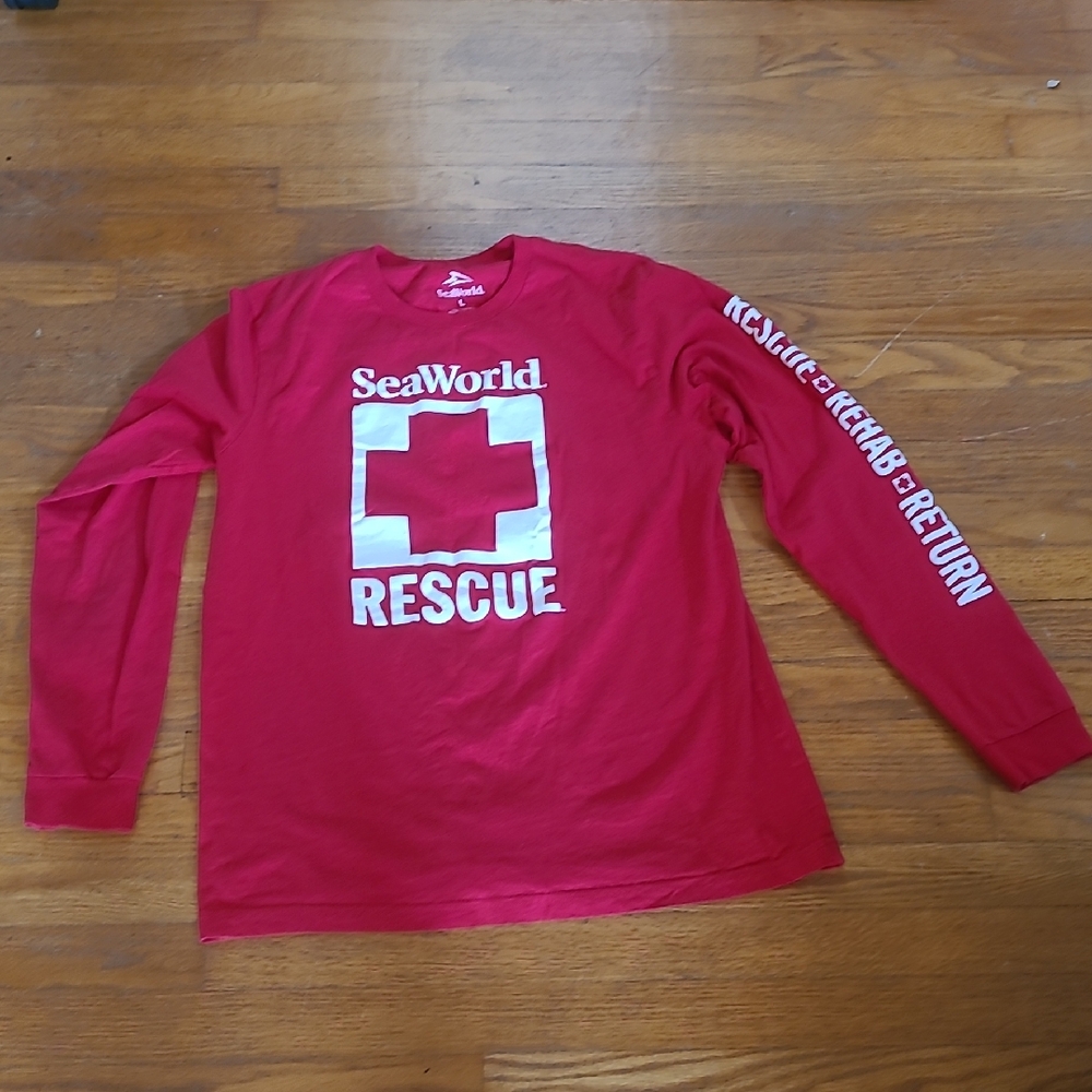 SeaWorld Rescue+Rehab+Return Red Long Sleeve Shirt, LG, UNISEX!!